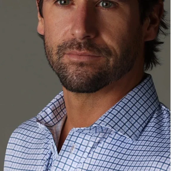 Collars & Co. Semi-Spread Collar Polo Blue Tattersall Size Medium NEW With Tag - Picture 2 of 6